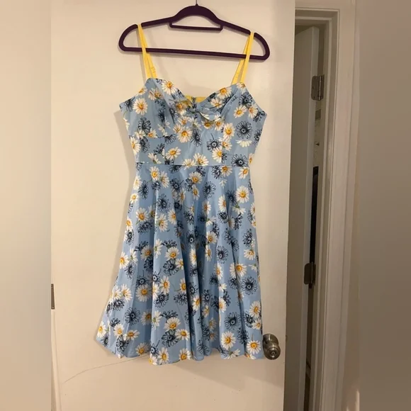 Blue Daisy Print Sundress with Yellow Straps - Picture 1 of 7
